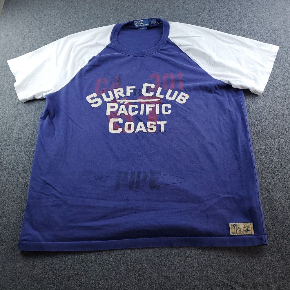 Vtg Polo Ralph Lauren TShirt Men XL TG Surf Club Pacific Coast Blue Stencil Navy